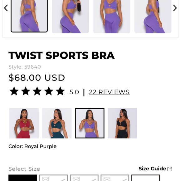 Bombshell Sportswear Twist Sports Bra & Leggings Royal Purple Women's Small - Picture 4 of 10